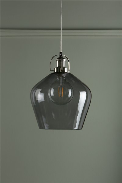 (image for) Laura Ashley Rye Pendant Polished Nickel Smoked Glass